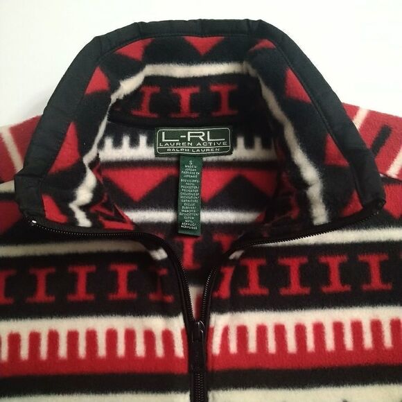 Ralph Lauren Fleece Jacket Active Red Black Fleece Cable Knit, Size Small - Picture 5 of 8